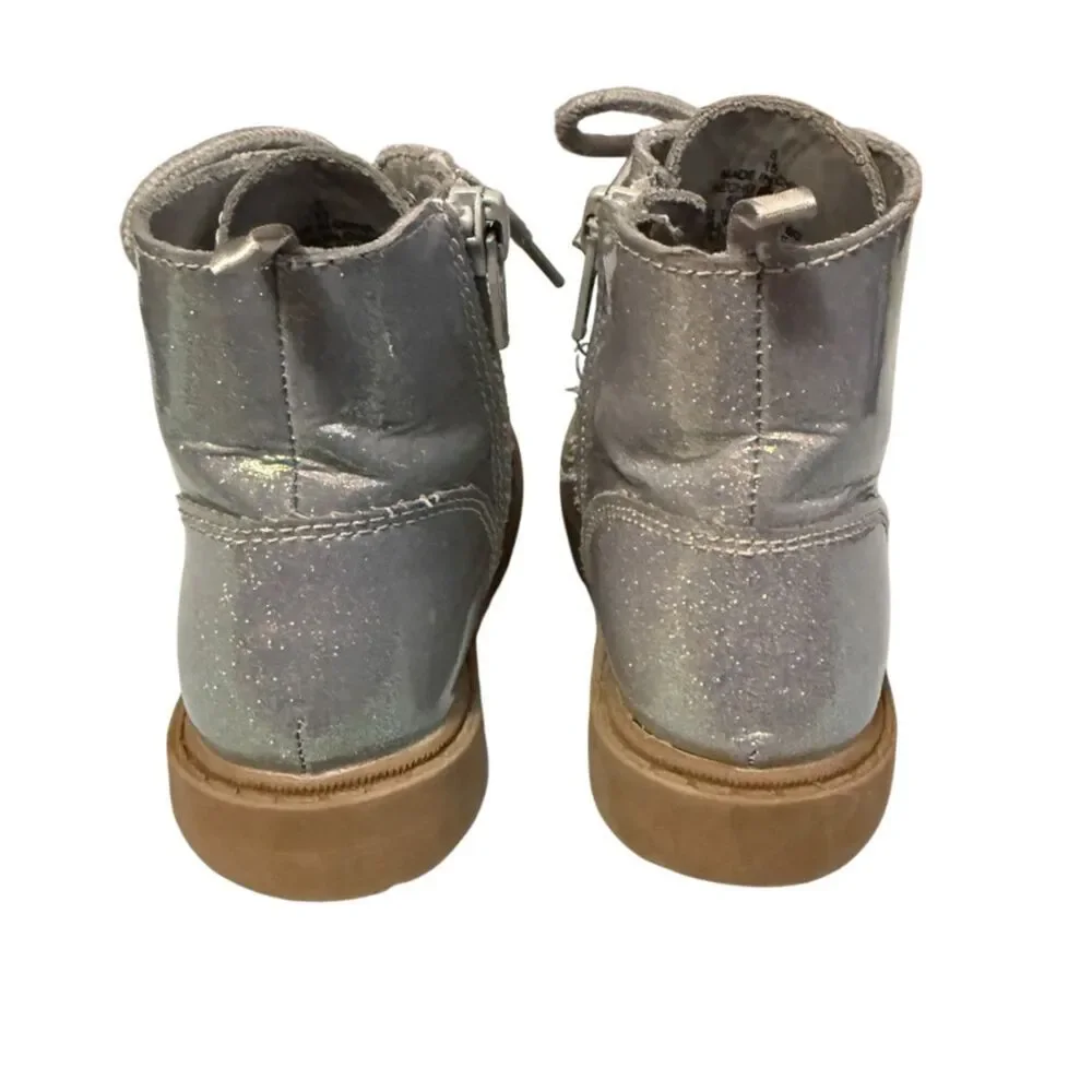 Old Navy Silver Glitter Metallic Lace Up Booties Size 8